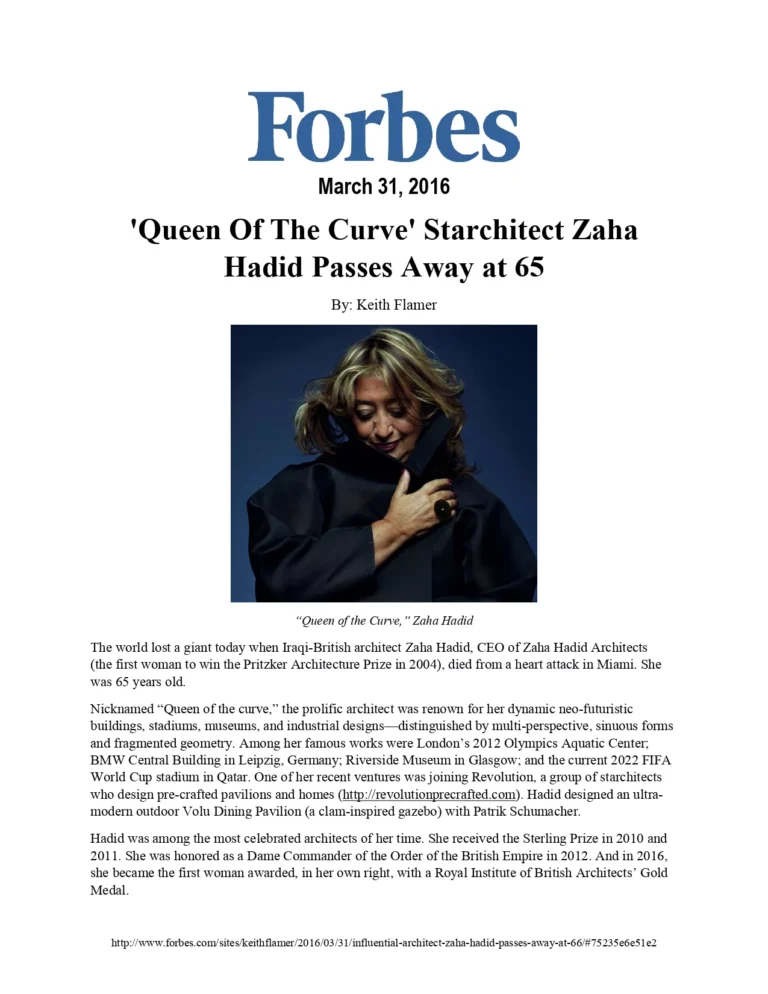 ‘Queen Of The Curve’ Starchitect Zaha Hadid passes away at 65