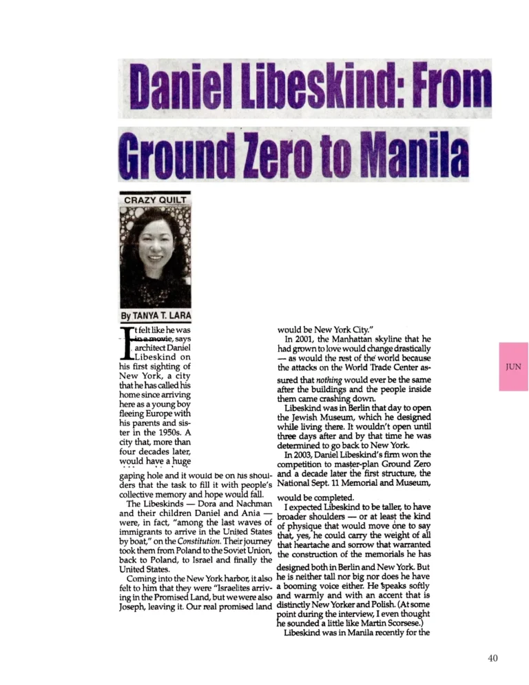 Daniel Libeskind: From Ground Zero to Manila